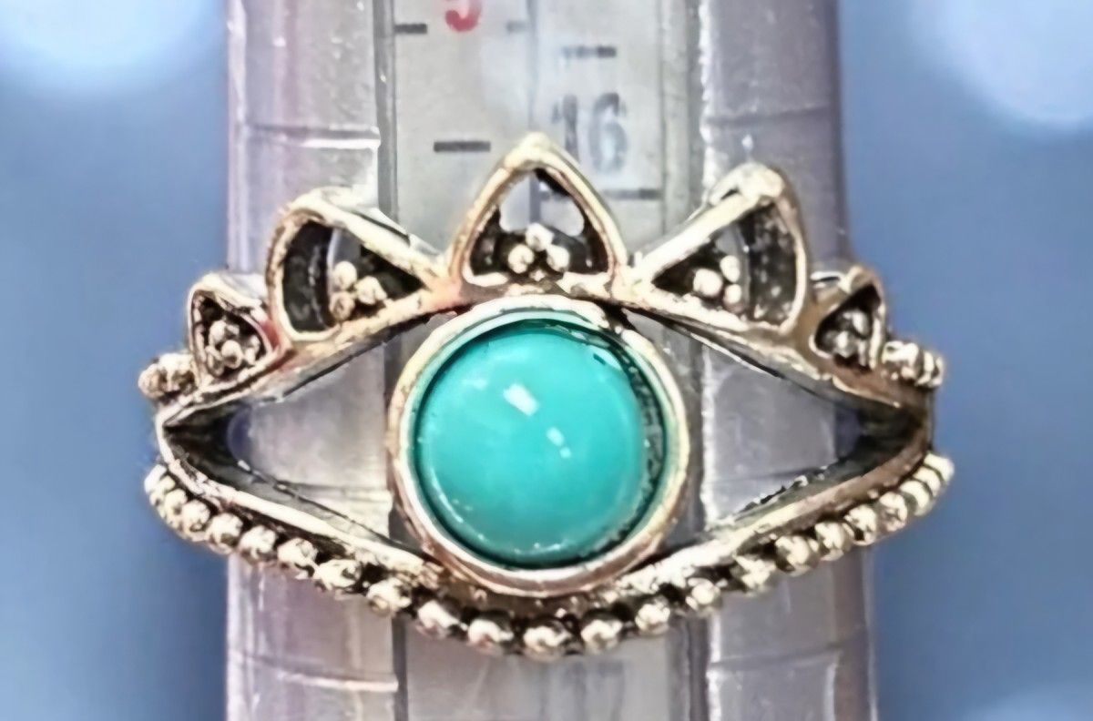 TIARA CROWN ROYAL  TURQUOISE FOREVER WEAR  TITANIUM SILVER NEW SIZE 6 RING 