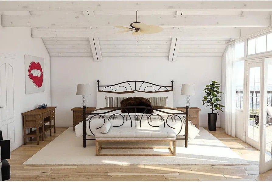 *Brand New* Queen Victoria Metal Platform Bed with Decorative Accent Headboard and Footboard, Bronze