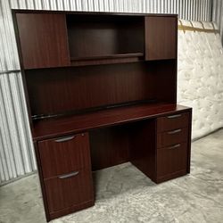 Mahogany Desk with Hutch and Cabinets