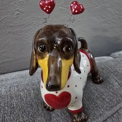 Brand New Blue Sky Ceramics Valentines Heart Dachshund Figurine 8" x 8"