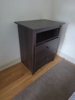Dark Brown solid wood Nightstand with Drawers and Shelf