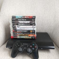 Sony PS3 PlayStation 3 & Dual Shock Controller & 10 Games