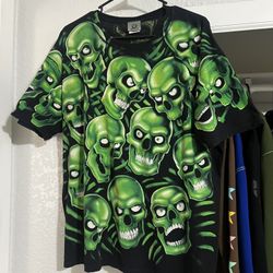 Liquid Blue Green Skulls T Shirt 