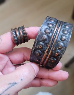 Woman's Vintage-Style Copper Cuff Bracelet and Ring Custom Set Sedona Arizona