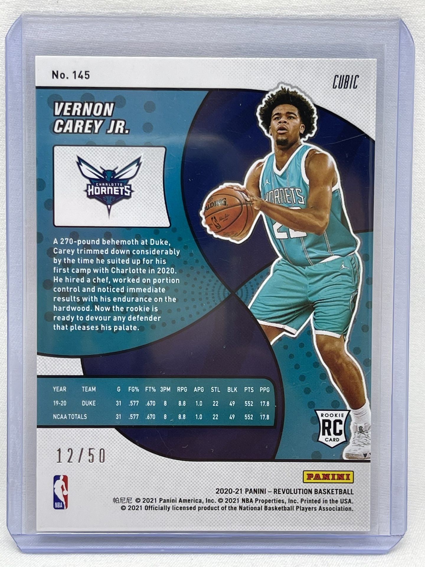 2020 21 Panini Revolution Vernon Carey CUBIC 12/50 Charlotte