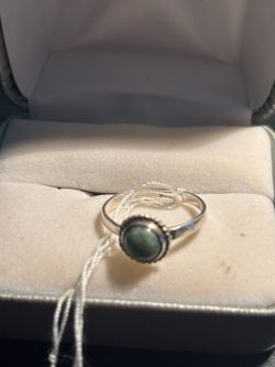 Women’s Size 7 925 Ring with Green Gemstone // Women’s Pair of Dangle Pearl Earrings