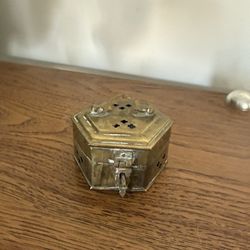 VTG Brass Octagon Cricket Box Handle & Hinged Lid For Trinket Incense Potpourri 
