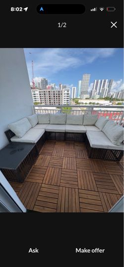 Outdoor Sectional Sofa with Cushions and Table