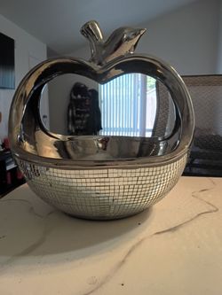 Silver Apple-Shaped Mirror Tile Decorative Bowl