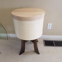 Round Wooden End Table Storage Drum