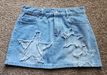 American Bazi Denim Mini Skirt Star Distressed Cutout Light Wash Size M