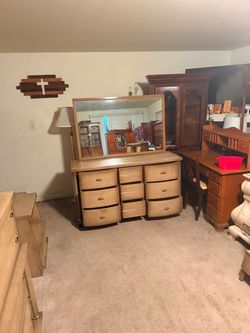 Vintage Wood Dresser with Mirror