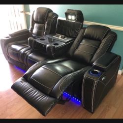 Power Reclining Sofa Black With Reading Light, USB Port, Drop Down Table , Adjustable Headrest✅ New Brand ✅ Fastest Delivery 🚚  Financing ✅