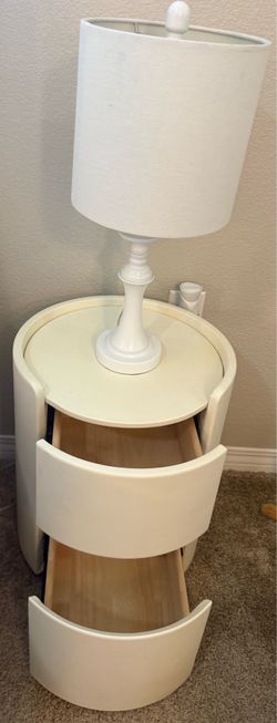 White Modern Nightstand with 2 Drawers + Table Lamp