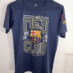 FC Barcelona 1899 Dark Blue Graphic Soccer T-Shirt Football Mes Club Youth Sz L