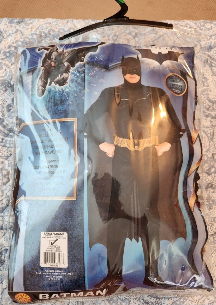 Adult Dark Knight Trilogy BATMAN COSTUME L 42-44 Muscle Chest Headpiece Belt