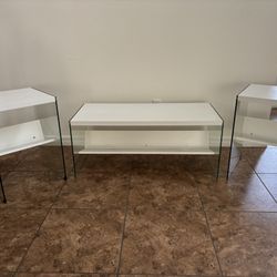 Coffee Table Set, White, Glass