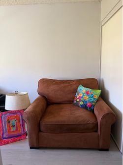 very comfy oversize over stuffed chair. The dimensions are 43 wide 50 high depth is 43. very comfy oversized oversized chair. The dimensions are 43 wi