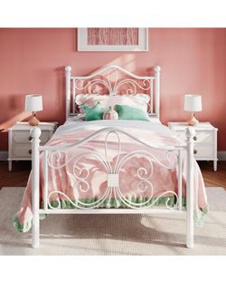 White metal twin bed frame