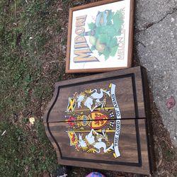 Two Old Fashioned  , Vintage  Items For The House , A Small Hanging Cabinet , With  An Old Picture
