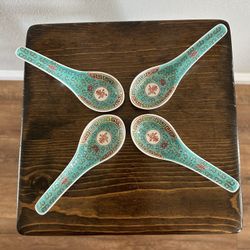 Set of Four Chinese Ceramic Soup Spoons