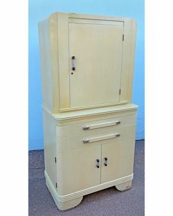1940's Hamilton Mfg Art Deco wooden medical cabinet/bar cabinet