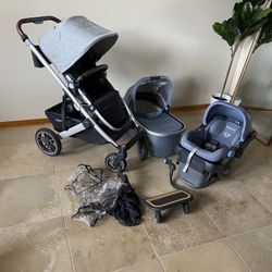 Uppababy Cruz V2 Stroller With Car Seat And Bassinet And Piggyback Board