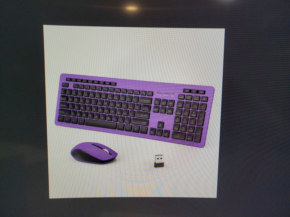 Purple And Black Wireless Keyboard And Mouse Combo, USB 2.4G Receiver Plug And Play