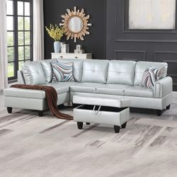 Silver Green Sectional Couch Set