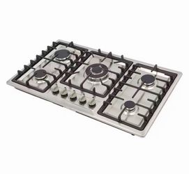 34 in 5-Burner Gas Cooktop Stainless Steel, Natural Gas Hob With Flame Failure Protection & Electronic Ignition, 5 Independent Knob Controls, NG Gas S