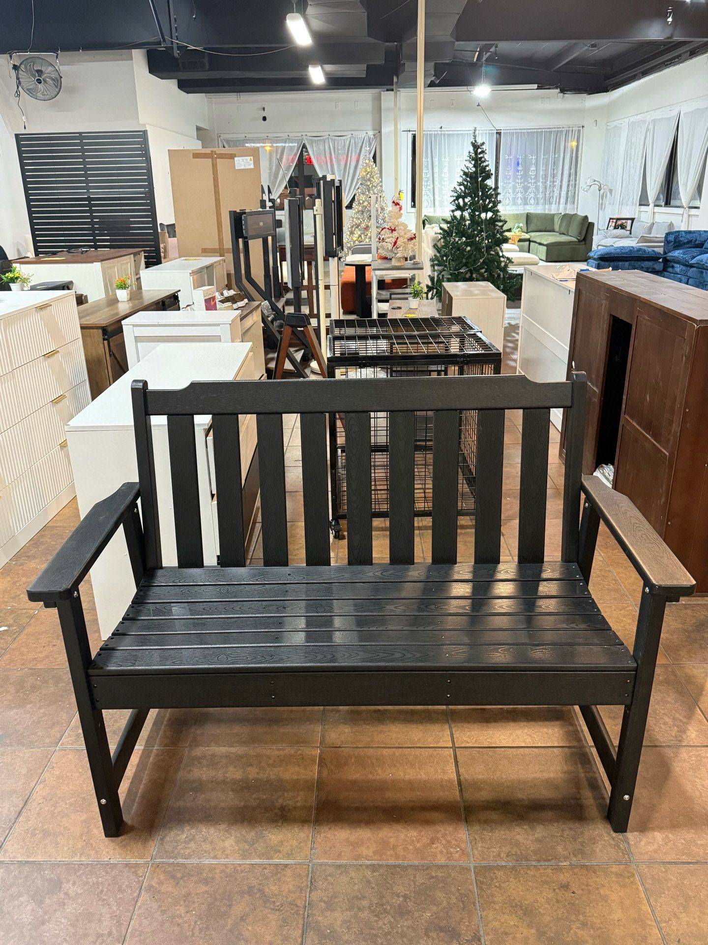 49" Heavy Duty Outdoor Bench, HDPE Weatherproof Porch Benches, Durable 2-Person Garden Benches with 660 Lbs, Waterproof Patio Bench for Outside Balcon