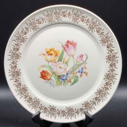 Sebring Pottery Company 22K Gold Accented "Easter" Floral Plate
