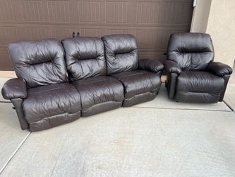Dark brown Leather Reclining Couch and Chair