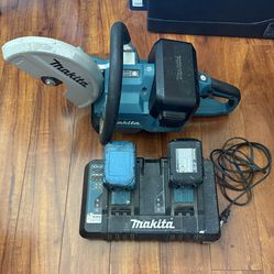 Makita 18V X2 LXT Lithium-Ion (36V) Brushless Cordless 9 in. Power Cutter with batteries and charger