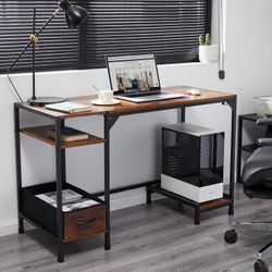 47" Wide Desk with Storage Shelf & Headphone Hooks for Bedroom Living Room Reading Writing table brown  