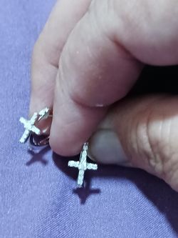 Sterling Silver 925 Moissanite  Cross Hoops