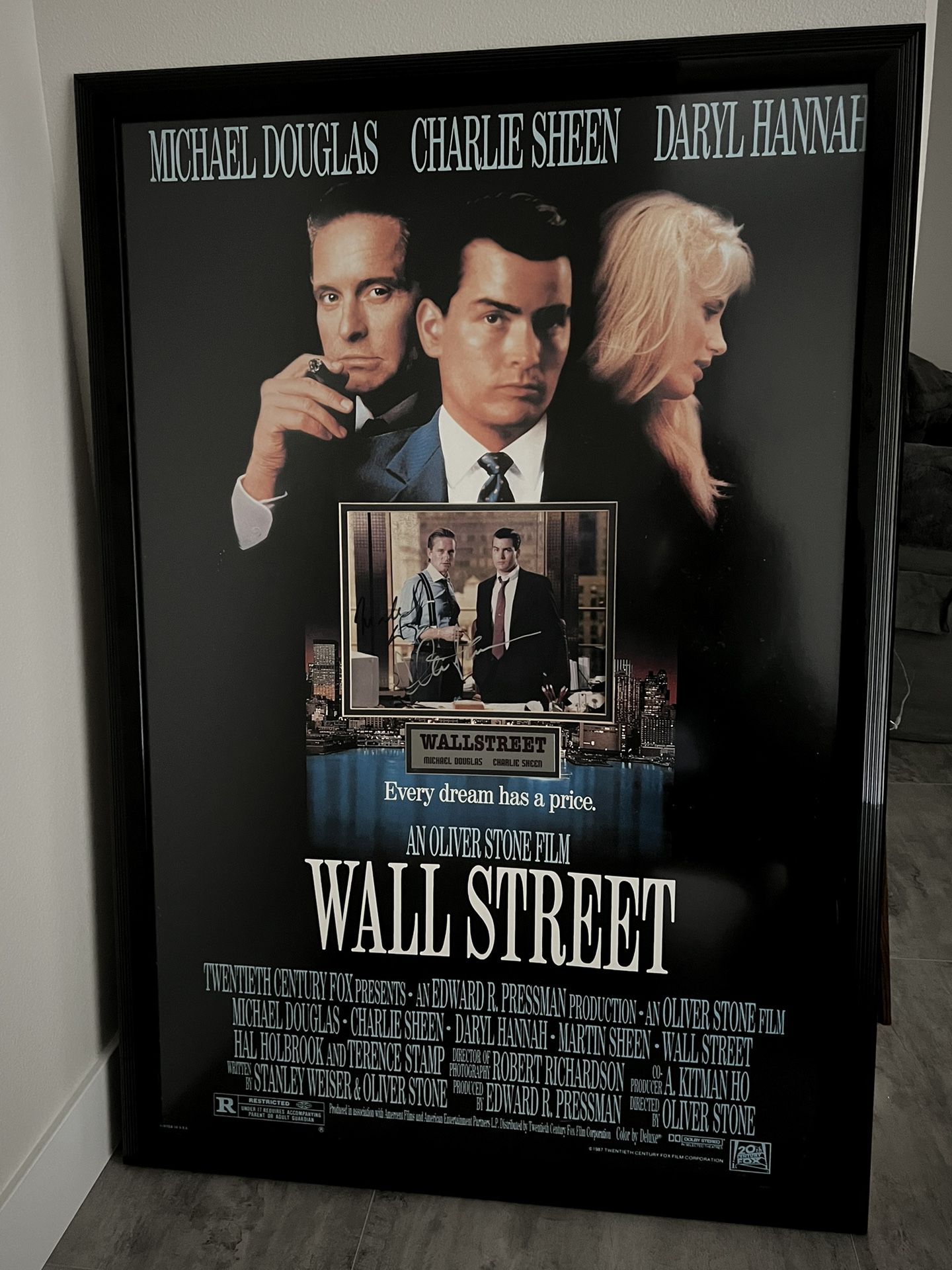 Wall Street Professionally Framed Movie Poster - Autographed By Charlie Sheen & Michael Douglas