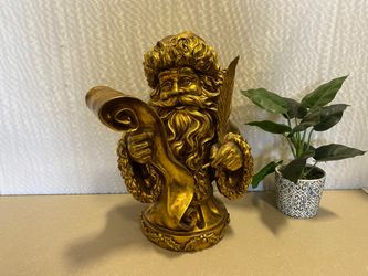 Golden Painted Santa Claus Figure with Quill and Scroll