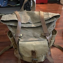 Vintage Brown Canvas Leather Backpack