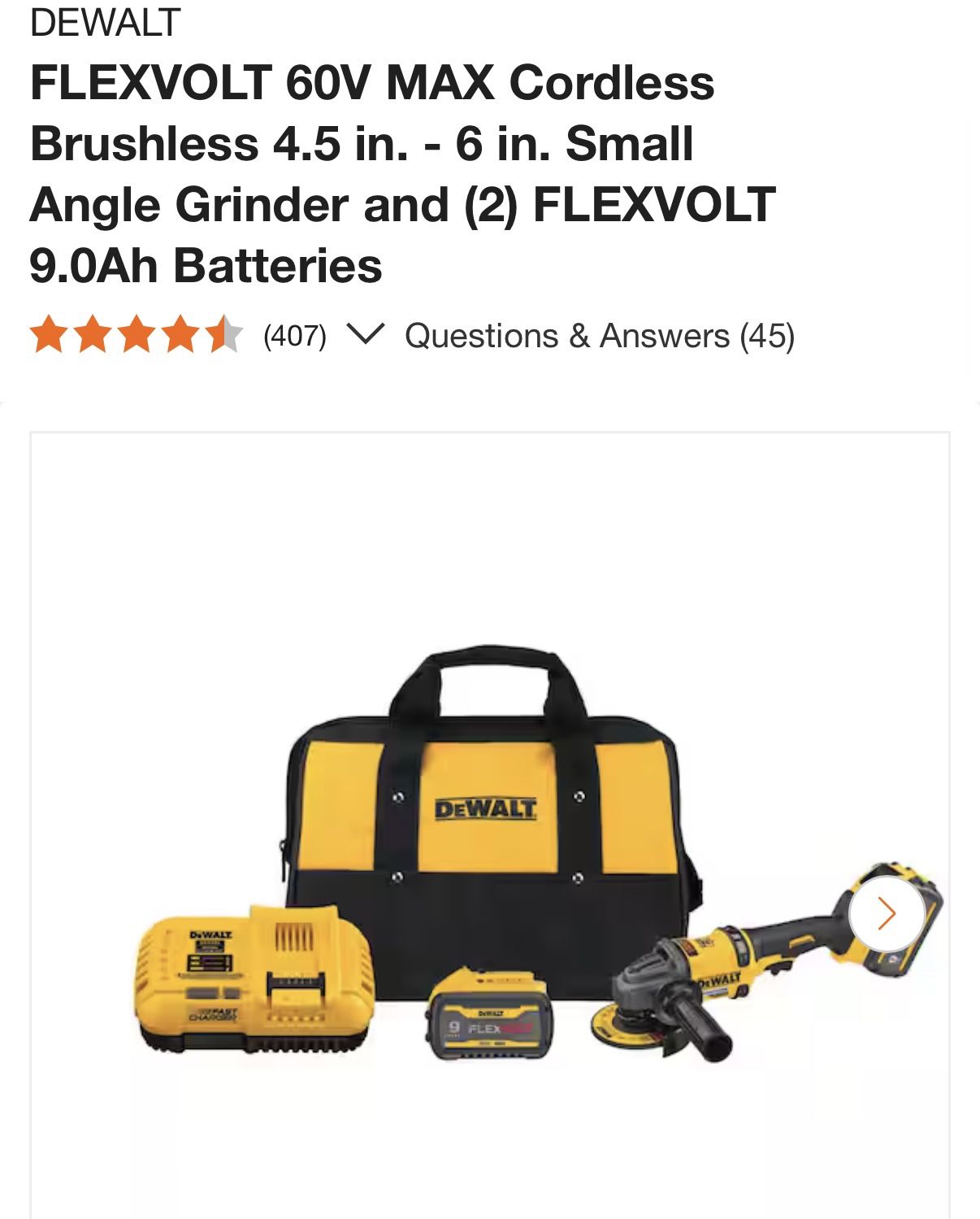 NEW DeWalt FLEXVOLT 60V Angle Grinder Kit — 2× 9Ah Batteries + Charger
