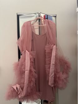 Mauve Tulle Ruffle Robe with Slip Dress