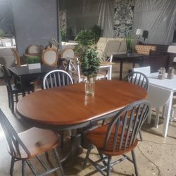 5-piece Farmhouse Solid Wood Dining Set with Leaf - Grey/Walnut