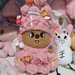 Crochet Pastel Red Christmas Tree Costume for Dolls Plush Labubu Skzoo 12-15cm