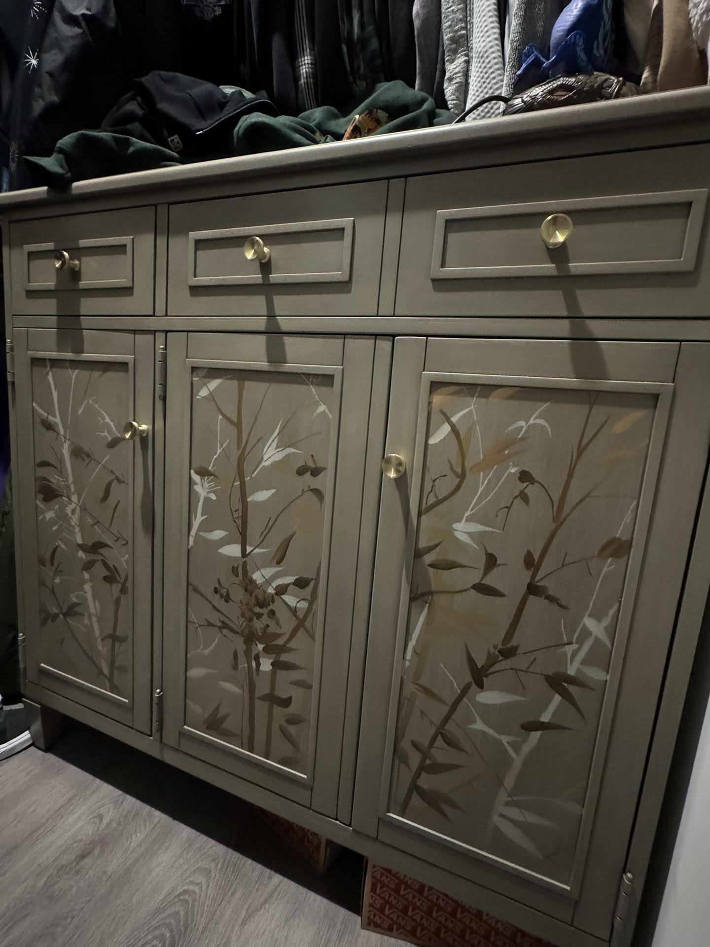 wooden grey and gold leaf storage cabinets clothing storage