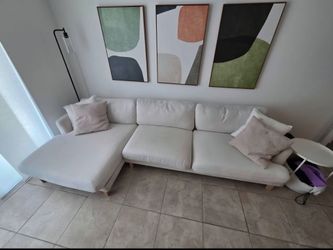 Cream Fabric L-Shaped Sectional Sofa
