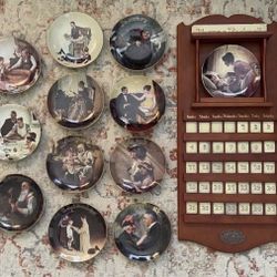 RARE Norman Rockwell American Mid-Century Porcelain Plate and Tile Wooden Wall Calendar  