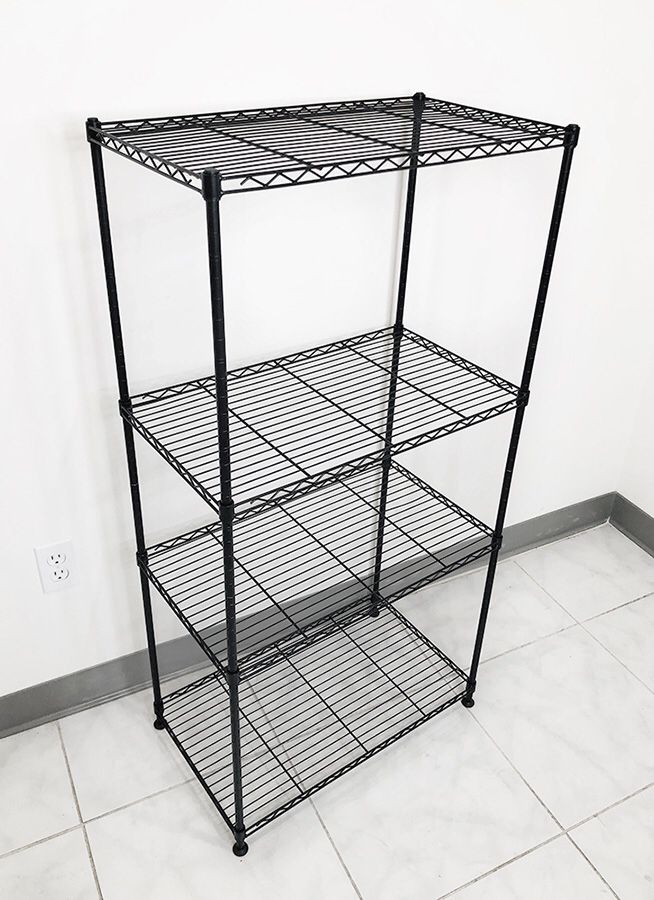 (NEW) $35 Small Metal 4-Shelf Shelving Storage Unit Wire Organizer Rack Adjustable Height 24x14x48”