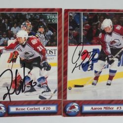 1995 Colorado Avalanche AUTOGRAPHED Postcards Rene Corbet #20 Aaron Miller #3
