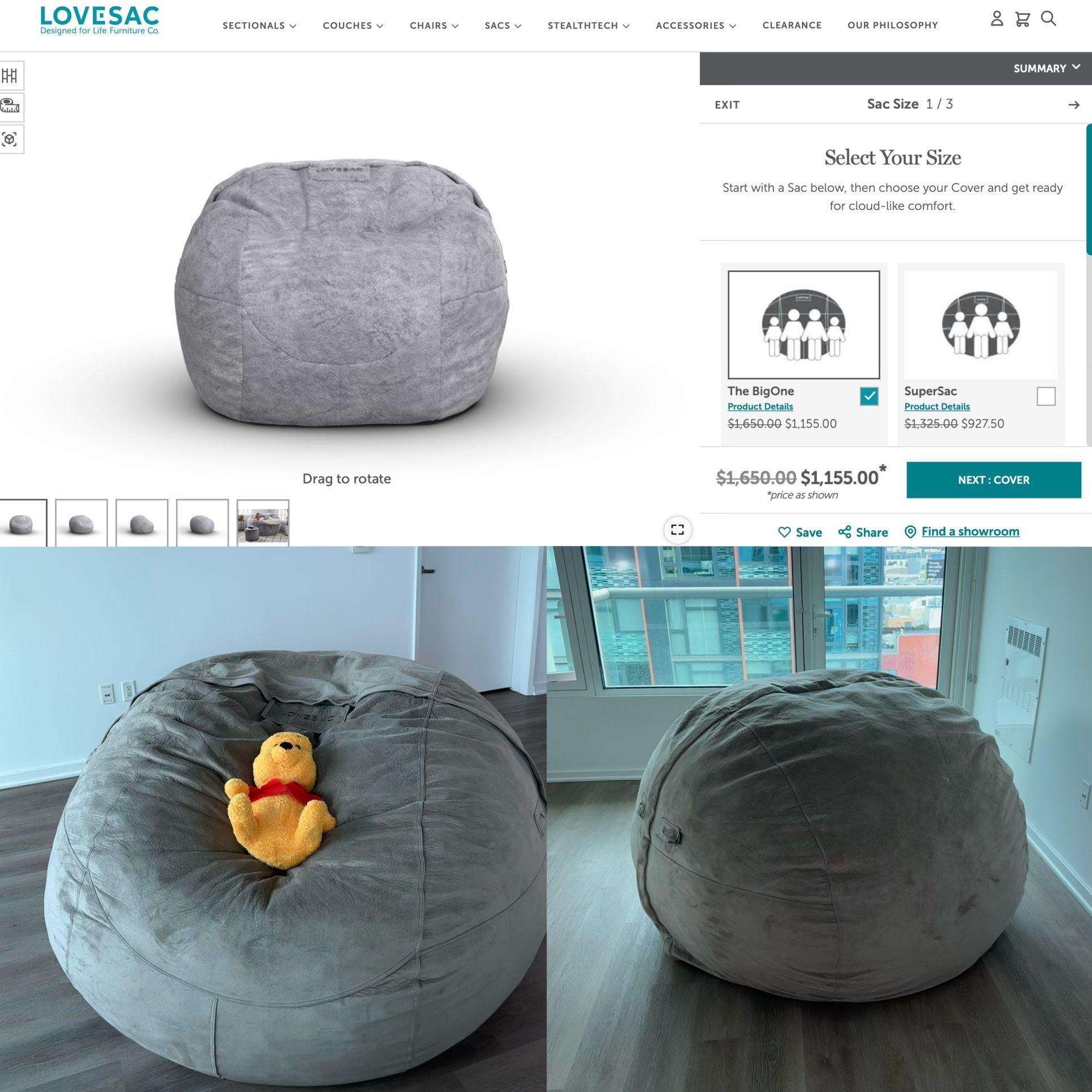 LOVESAC TheBigOne Beanbag Sofa, Fits 3–4, Great Condition