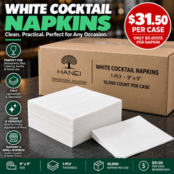 1-Ply White Cocktail Napkins – 9" × 9"